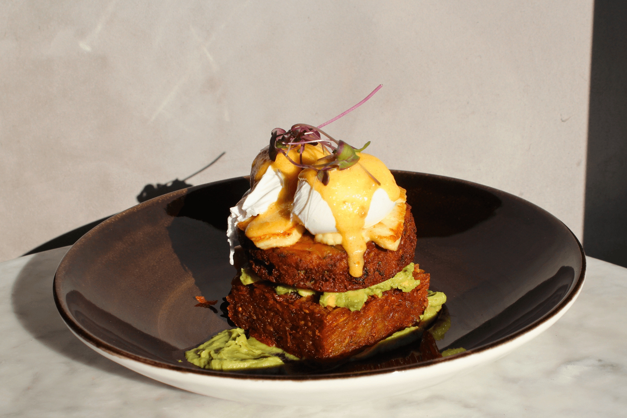 The stack eggs at Niche on bridge café, Richmond